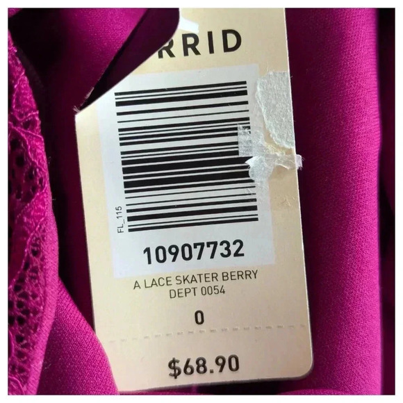 TORRID NWT Berry Lace Skater Dress Size 0 L 12 - Picture 5 of 7